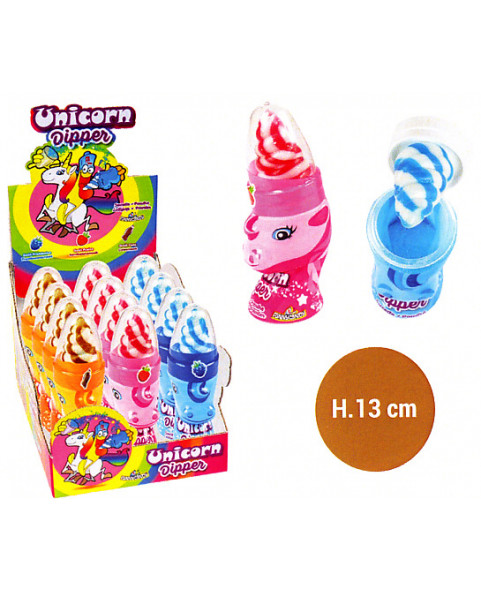 Dipper Unicorno gr.50 , Pz 12. Ingrosso caramelle dolciumi prodotti da banco candy toys.