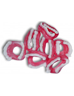 Playful Vidal denture-shaped gummies combining sweet strawberry and creamy flavour notes.