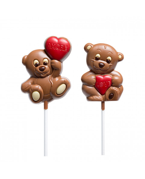 Bear lollipop with milk chocolate heart gr.30 pcs28