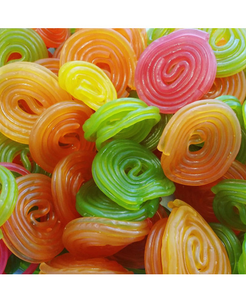 Rotelle Frutta Haribo in un colorato mix di sapori freschi e fruttati – formato sfuso da 2 kg.