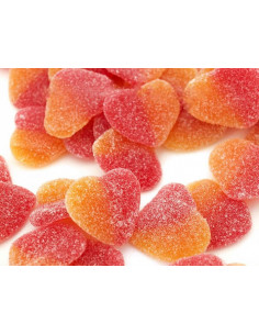 Haribo Peach Hearts with delicious peach flavour – soft heart-shaped gummy candies in a convenient 1 kg bulk pack.