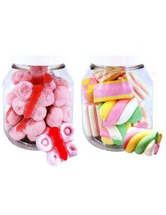 12 PIECES ASSORTED MALLOW JAR. Mini mallow 85g, mix mallow 60g, blue butterflies 115g, pink butterflies 115g - ROSSINI'S