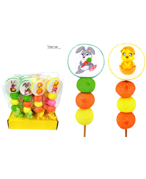EXP. N° 12 "BUNNY & CHICK" MALLOW SKEWER 45 g. Mallow lollipop with monpariglia decoration