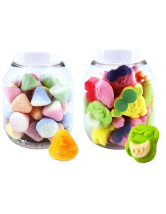 PCS 12 JAR "LE DELICATES" cream and strawberry bottles 245g, rainbow cones 185g, fruit monsters 185g, fruit flowers 185g