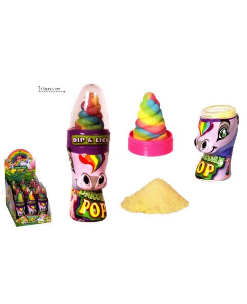EXP. N° 12 LOLLI "DIP & LICK" UNICORN 50 g. Fruit flavored lollipops with fizzy powder