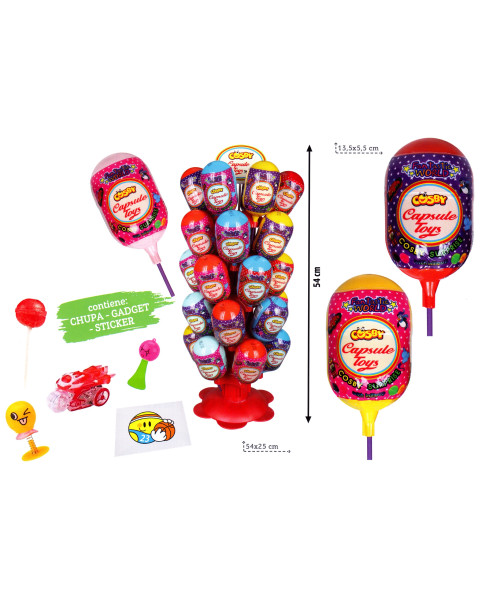 EXP. N° 30 LOLLI SURPRISE 9 g. Contains fruit flavored lollipops, surprise and sticker