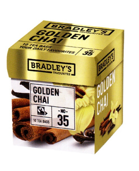 WÜRFEL „N°35“ N° 10 GOLDENE CHAI-BEUTEL 1,2 g. Feiner goldener Chai-Mischtee, 1,75 g Filter – FAIRTRADE – BRADLEY'S