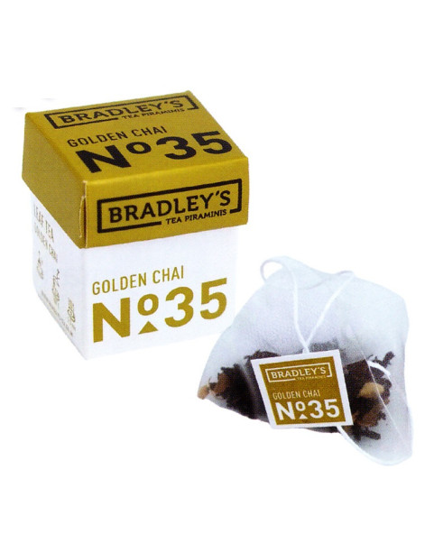 CT. Nr. 30 GOLDENE CHAI-MINIPYRAMIDEN Nr. 35 - 1,75 g. Goldener Chai-Blatt-Tee – 1,75 g Filter – BRADLEY'S