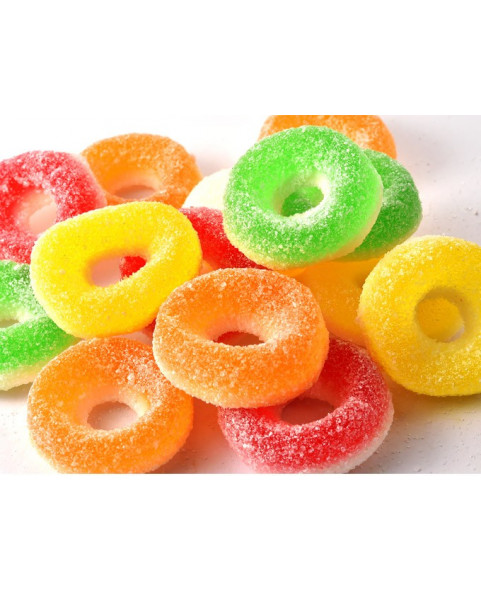 Vidal assorted fruit-flavoured gummy rings in a colourful 1 kg bulk pack, ideal for pick & mix displays.