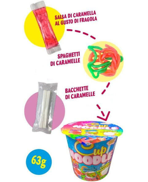 Cup noodle Pz 12 - 63 gr ,cupnoodle, caramelle, spaghetti, candy, fragola, dolci