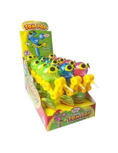 Tom pop candy Gm.8  Pz.12, Gusti : cola , fragola e arancia. Ingrosso caramelle dolciumi www.ilcaramellaio2.com