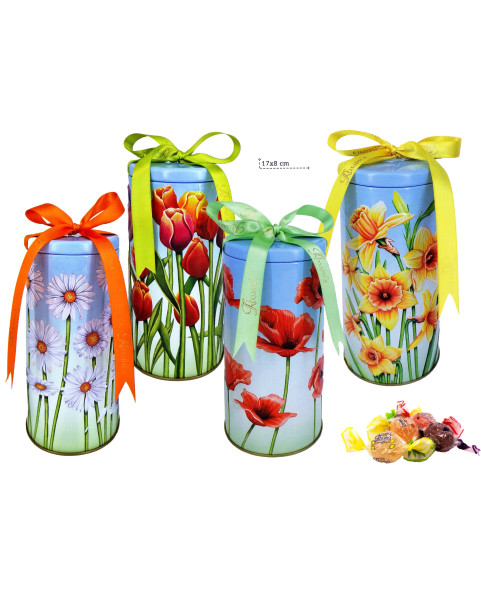 CT. N° 8 CYLINDER TIN FLOWERS 200 g CO, Wholesale sweets and candies www.ilcaramellaio2.com