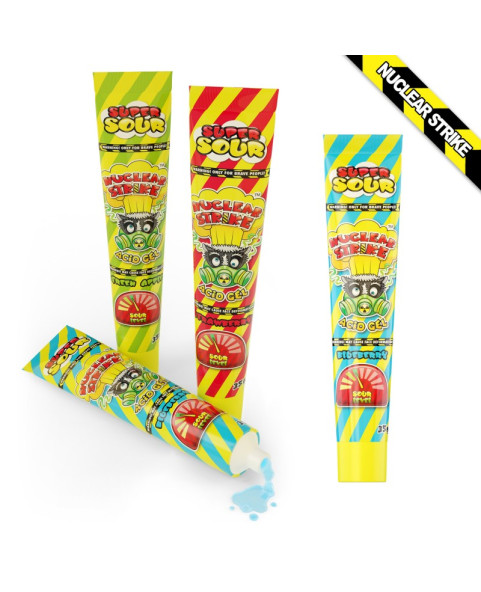 gel caramella acido, nuclear strike gel, candy acidulo frutta, dolciumi estremi, tubo gel dolce, novità sour