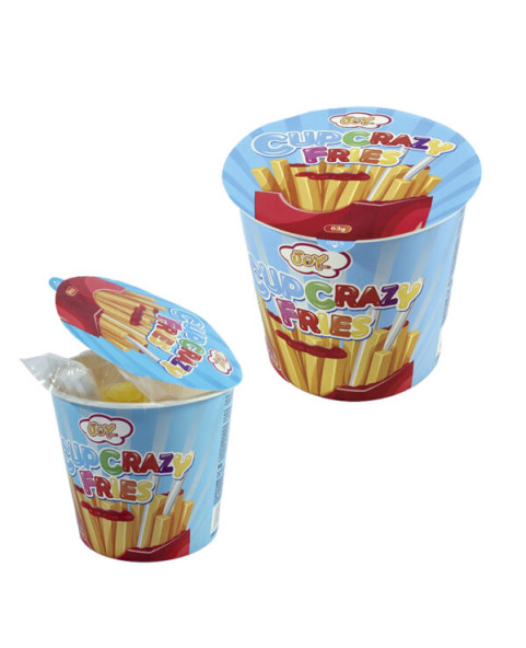 PZ.12 CUP CRAZY FRIES GR.63, Ingrosso caramelle dolciumi www.ilcaramellaio2.com,patatine, gommose, fragola, bambini