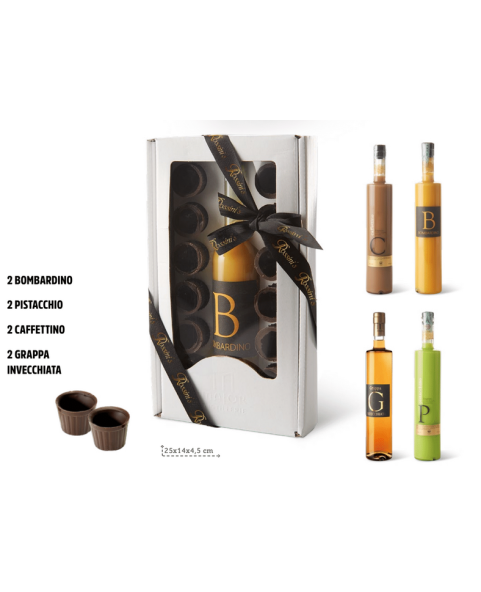 liquori assortiti, bicchierini cioccolato, regalo degustazione, grappa barolo, grappa moscato, liquore gianduia