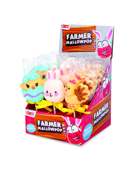 lecca marshmallow, mallow farmer, cioccolato e marshmallow, dolci bambini, 35g lecca, confezione 18 pezzi