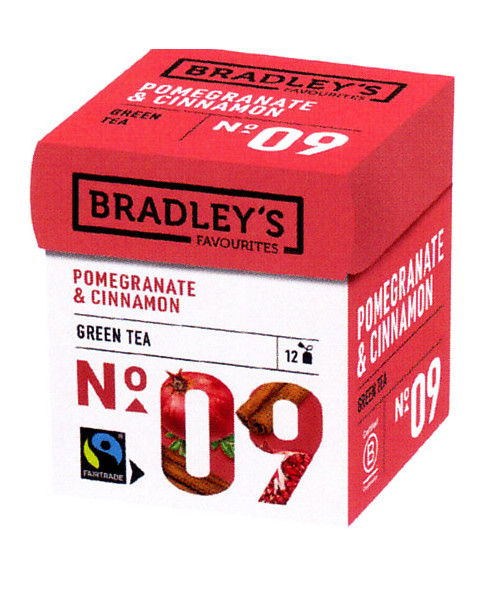 Pomegranate green tea, cinnamon tea, Bradley's, fairtrade, tea bags, spicy flavoring