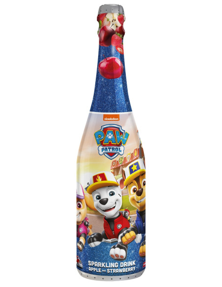 spumante-analcolico-paw-patrol,bevanda-senza-alcol,spumante-mela-fragola,bottiglia-decorata,party-bambini,drink-analcolico
