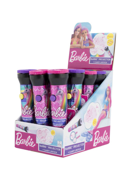 barbie-torcia,torcia-proiettore-barbie,rossetto-caramella,gadget-barbie,dolciumi-bambini,box-12-pezzi