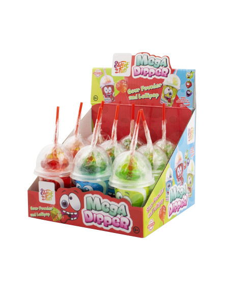 mega dipper frizzante, lecca lecca polvere, candy frutta interattivo, dolciumi colorati, articolo da banco, novità bambini