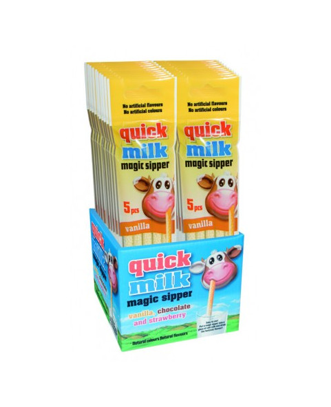 quick milk cannucce, snack latte fragola, cannucce vaniglia, dolciumi pratici, gadget latte dolce, blister caramelle