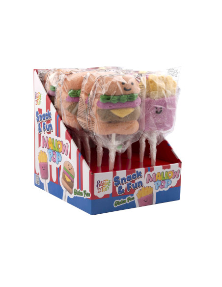 Snack & Fun Marshmallow Lollipop 45 g – Burger & Fries Shape | Box 12 pcs