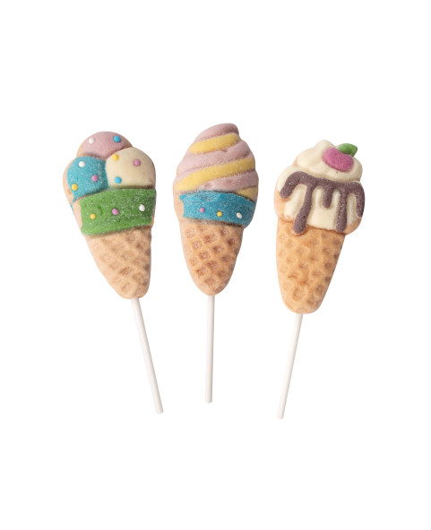 marshmallow cono gelato, lecca mallow ice cream, candy gelato frutta, dolciumi estivi, marshmallow su stecco, novità banco