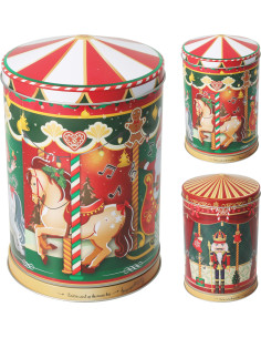 christmas-musical-tin,holiday-music-box,christmas-gift-packaging,musical-cookie-tins,assorted-festive-canisters,