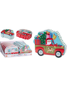 christmas-car-tin,holiday-caravan-box,vintage-christmas-tins,cookie-gift-packaging,assorted-festive-canisters