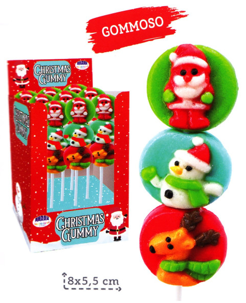 spiedino gummy,natale,lecca lecca gommoso,gusto fragola,dolciumi natalizi,gummy candy,36 grammi,18 pezzi