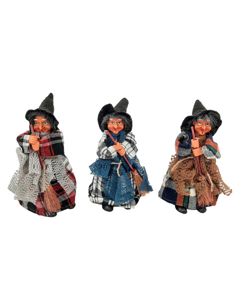 Checkered Befana Figure with Container – 12 Pieces – 3 Colors – H 17 cm