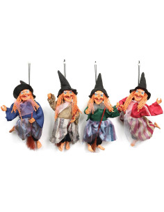 🧙‍♀️ Befane volanti assortite da 25 cm con luce e suono.