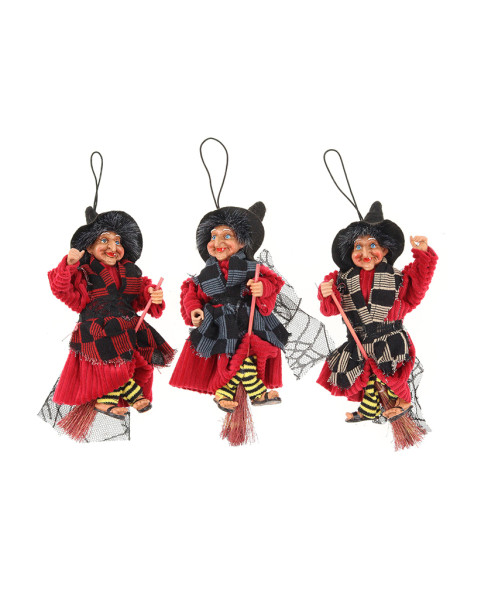 🧹 Befanelle volanti in velluto assortite in 3 colori, altezza 16 cm.
