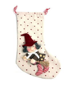 💗 38 cm Sweet Heart fabric stocking with attached Befana decoration.