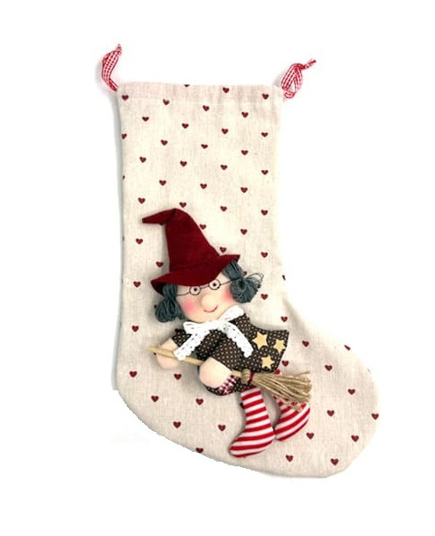 💗 Calza Dolce Cuore in panno con Befana applicata, altezza 38 cm.