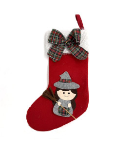 🎀 35 cm tartan fabric stocking with decorative bow and Befana.