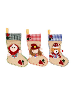 🧸 35 cm jute stockings with attached characters in 3 assorted designs.