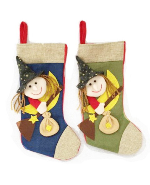 🌙 37 cm fabric Befana stockings with decorative moon detail.