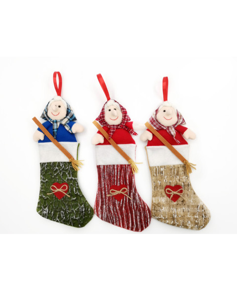 ❤️ Calze Befana in panno con cuoricino, 38 cm, in 3 colori assortiti.