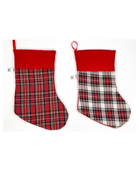 🎄 Made in Italy Plaid Christmas Stocking – 12 pieces, 2 colours, H. 28 cm