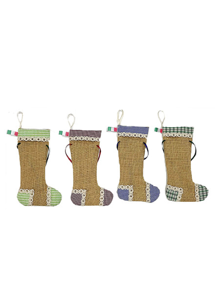 🎄 Calzina Merletto in juta e tela – 3 modelli assortiti, 12 pezzi, 20 cm.