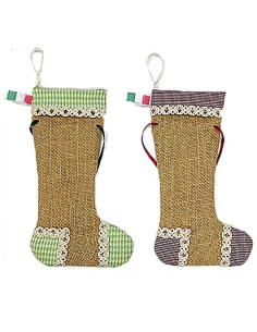 🎄 Calzina Merletto in juta e tela – 3 modelli assortiti, 12 pezzi, 20 cm.