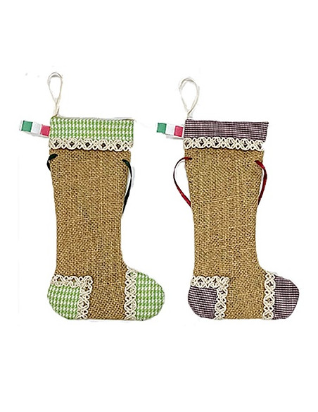 🎄 Calzina Merletto in juta e tela – 3 modelli assortiti, 12 pezzi, 20 cm.