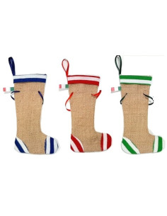 🌿 Natural Jute Christmas Stocking – 3 assorted designs, 12 pieces, 20 cm, Made in Italy.