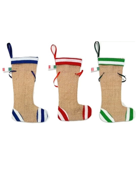 🌿 Natural Jute Christmas Stocking – 3 assorted designs, 12 pieces, 20 cm, Made in Italy.