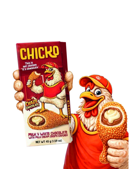 🍫 MR CHICKO 50 g – Original chicken leg shaped chocolate snack with creamy filling.