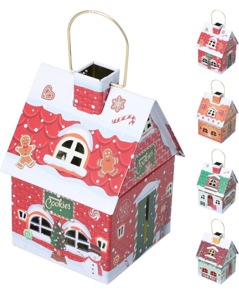 🏠 Lattina in Metallo Casetta di Natale – 4 Modelli | Espositore 12 Pz