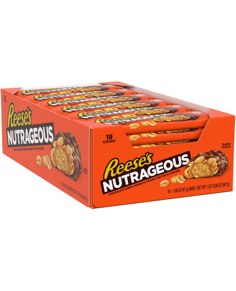 REESE'S NUTRAGEOUS 47 g – Barretta al cioccolato con arachidi e caramello, 13,5 × 4,5 × 2 cm.
