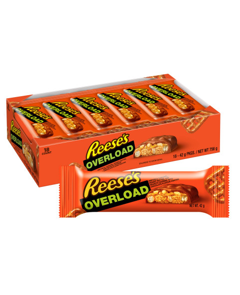 📏 Reese's Overload 42 g – Barretta al cioccolato e burro di arachidi, 14,5 × 4 × 1,5 cm.