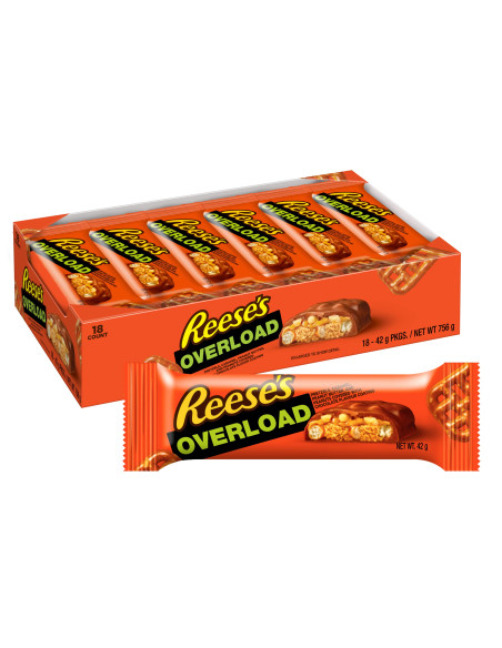 🥜 Reese's Overload 42 g – Chocolate snack with creamy peanut butter filling.
